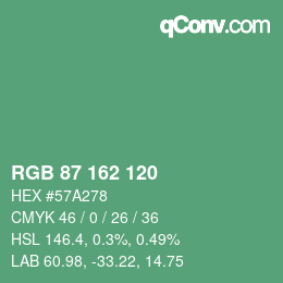 カラーコード: RGB 87 162 120 | qconv.com