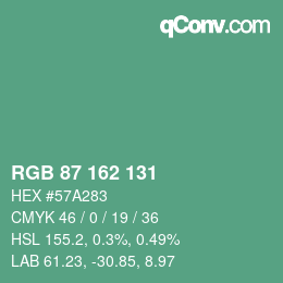 Color code: RGB 87 162 131 | qconv.com