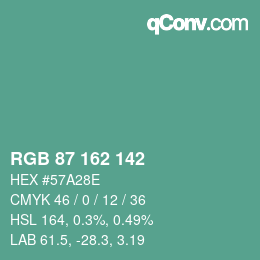 カラーコード: RGB 87 162 142 | qconv.com