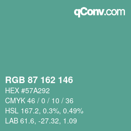 Color code: RGB 87 162 146 | qconv.com