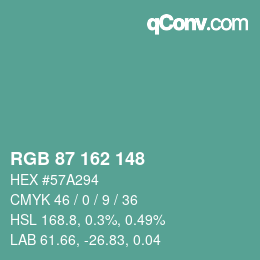 Color code: RGB 87 162 148 | qconv.com