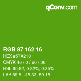 カラーコード: RGB 87 162 16 | qconv.com