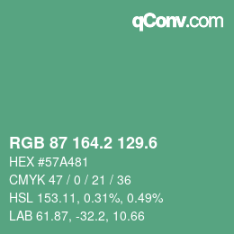 カラーコード: RGB 87 164.2 129.6 | qconv.com