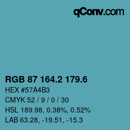 カラーコード: RGB 87 164.2 179.6 | qconv.com