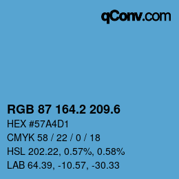 カラーコード: RGB 87 164.2 209.6 | qconv.com