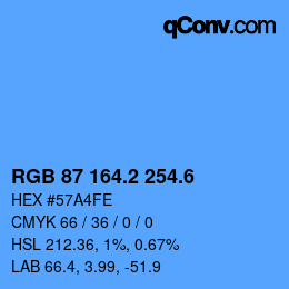 カラーコード: RGB 87 164.2 254.6 | qconv.com