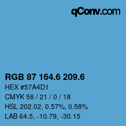 カラーコード: RGB 87 164.6 209.6 | qconv.com