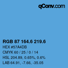 カラーコード: RGB 87 164.6 219.6 | qconv.com