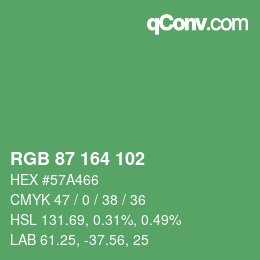 カラーコード: RGB 87 164 102 | qconv.com