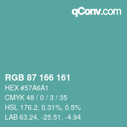 Farbcode: RGB 87 166 161 | qconv.com