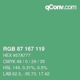 Color code: RGB 87 167 119 | qconv.com