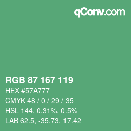 Color code: RGB 87 167 119 | qconv.com