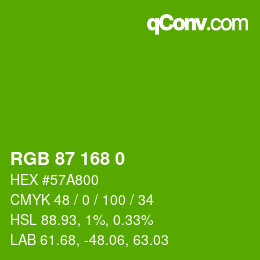 Color code: RGB 87 168 0 | qconv.com