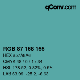 カラーコード: RGB 87 168 166 | qconv.com