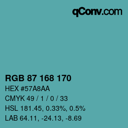 Color code: RGB 87 168 170 | qconv.com