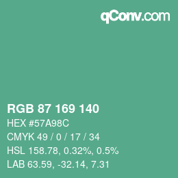 Color code: RGB 87 169 140 | qconv.com