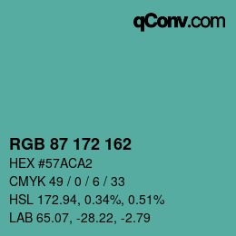 Color code: RGB 87 172 162 | qconv.com