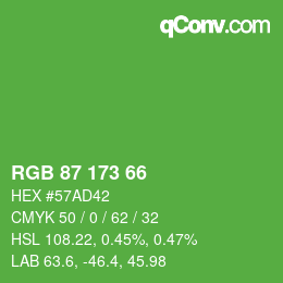 カラーコード: RGB 87 173 66 | qconv.com