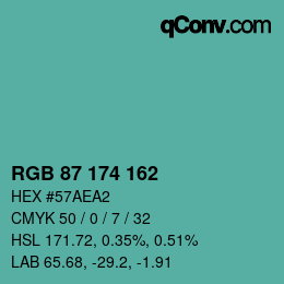 Color code: RGB 87 174 162 | qconv.com