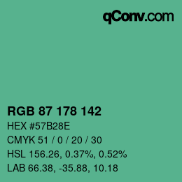 Color code: RGB 87 178 142 | qconv.com