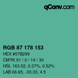 颜色代码: RGB 87 178 153 | qconv.com