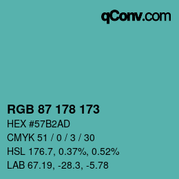 Código de color: RGB 87 178 173 | qconv.com