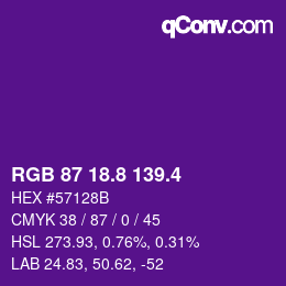 カラーコード: RGB 87 18.8 139.4 | qconv.com
