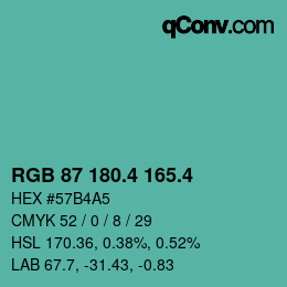 カラーコード: RGB 87 180.4 165.4 | qconv.com