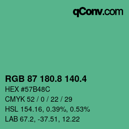 カラーコード: RGB 87 180.8 140.4 | qconv.com