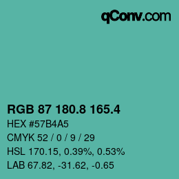 カラーコード: RGB 87 180.8 165.4 | qconv.com