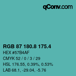 カラーコード: RGB 87 180.8 175.4 | qconv.com
