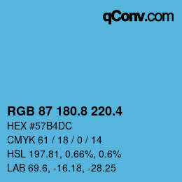 カラーコード: RGB 87 180.8 220.4 | qconv.com
