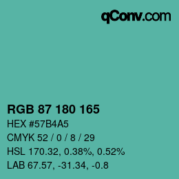 颜色代码: RGB 87 180 165 | qconv.com