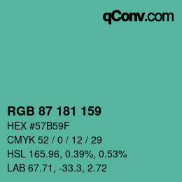 カラーコード: RGB 87 181 159 | qconv.com