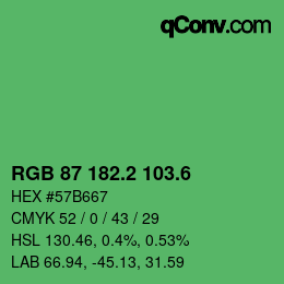 カラーコード: RGB 87 182.2 103.6 | qconv.com