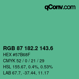 カラーコード: RGB 87 182.2 143.6 | qconv.com
