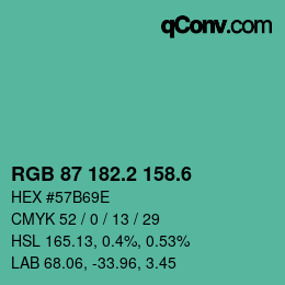 カラーコード: RGB 87 182.2 158.6 | qconv.com
