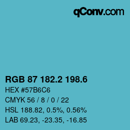 カラーコード: RGB 87 182.2 198.6 | qconv.com