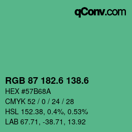 カラーコード: RGB 87 182.6 138.6 | qconv.com