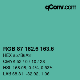 カラーコード: RGB 87 182.6 163.6 | qconv.com