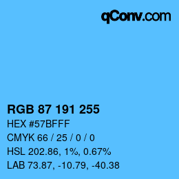 Color code: RGB 87 191 255 | qconv.com