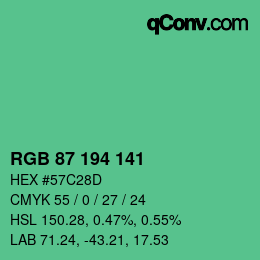 颜色代码: RGB 87 194 141 | qconv.com