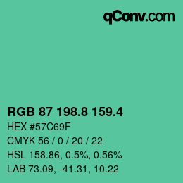 カラーコード: RGB 87 198.8 159.4 | qconv.com