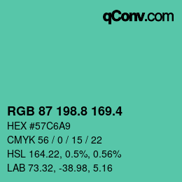 カラーコード: RGB 87 198.8 169.4 | qconv.com