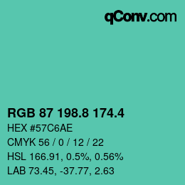 カラーコード: RGB 87 198.8 174.4 | qconv.com