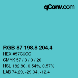 カラーコード: RGB 87 198.8 204.4 | qconv.com