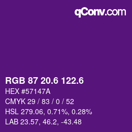 カラーコード: RGB 87 20.6 122.6 | qconv.com
