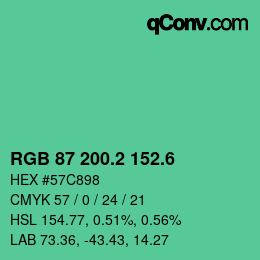 カラーコード: RGB 87 200.2 152.6 | qconv.com