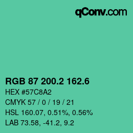 カラーコード: RGB 87 200.2 162.6 | qconv.com