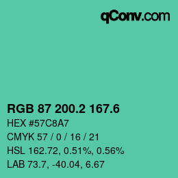 カラーコード: RGB 87 200.2 167.6 | qconv.com